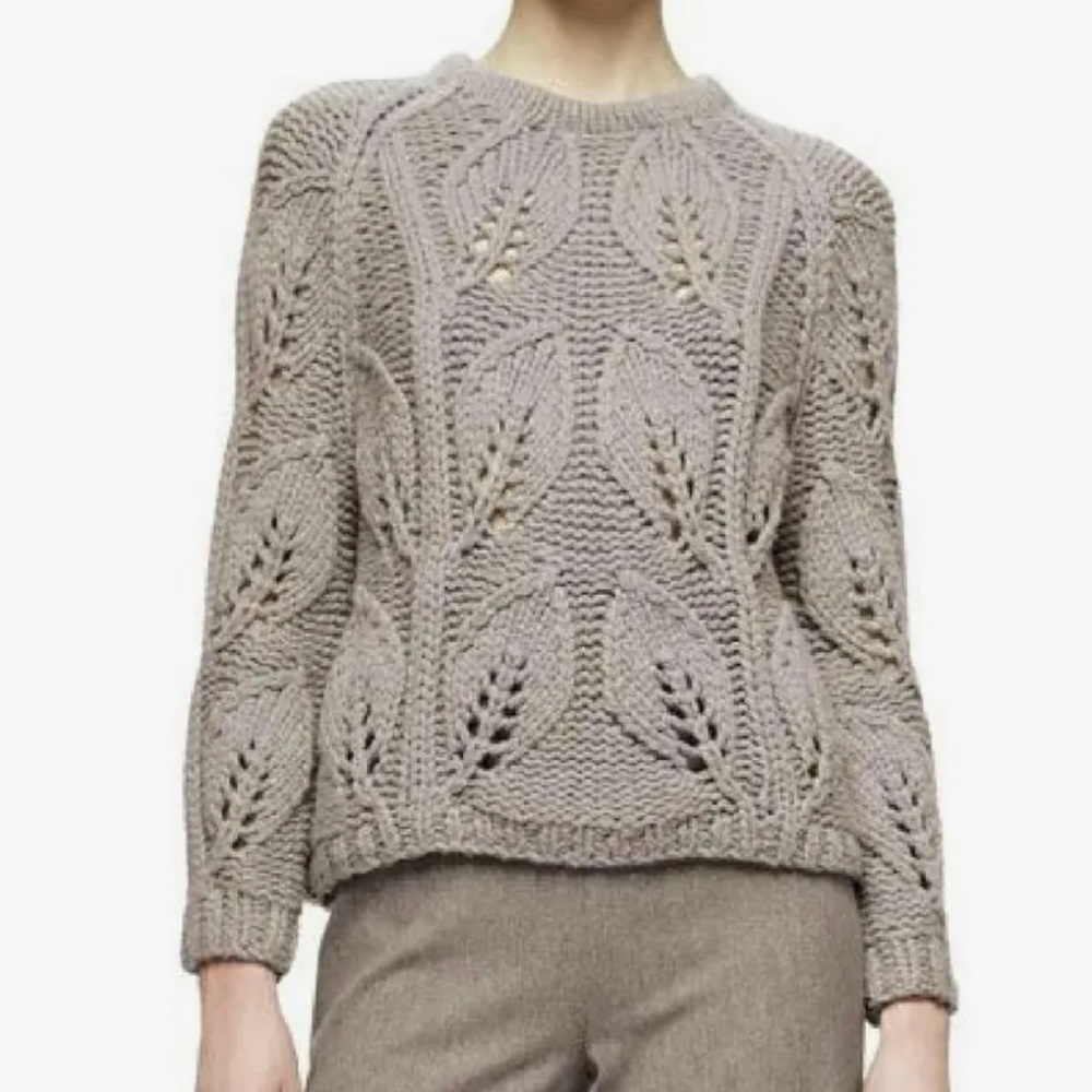 Lela Rose Taupe Wool & Silk Blend Knit Sweater Size L